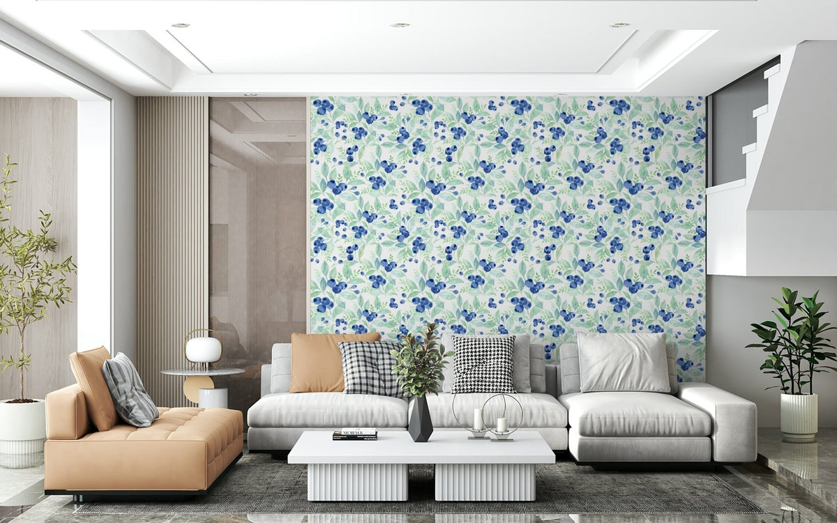 Berry pattern wallpaper with gentle watercolor botanical design GD7274