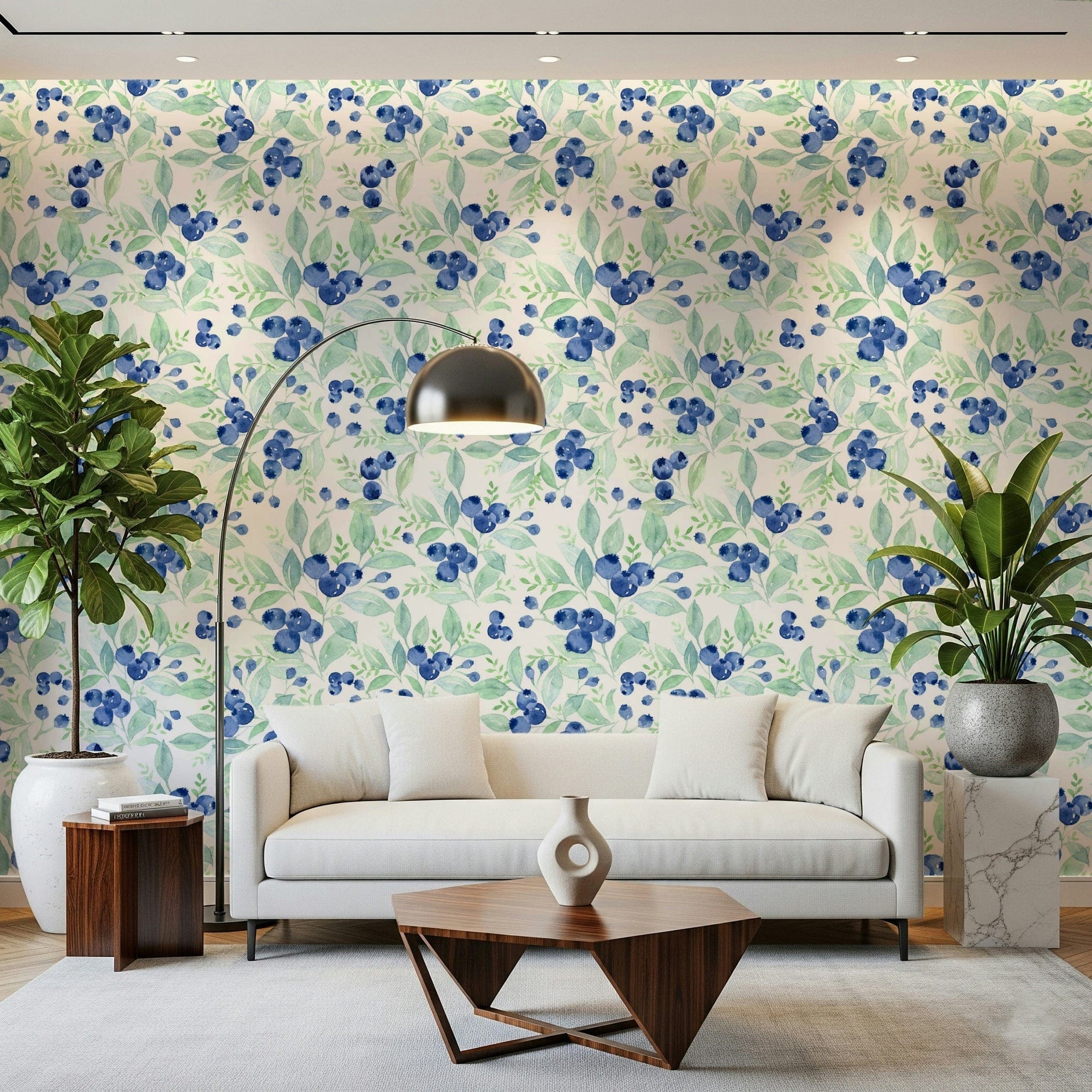 Berry bliss watercolor wallpaper with soft berry branch pattern GD7274