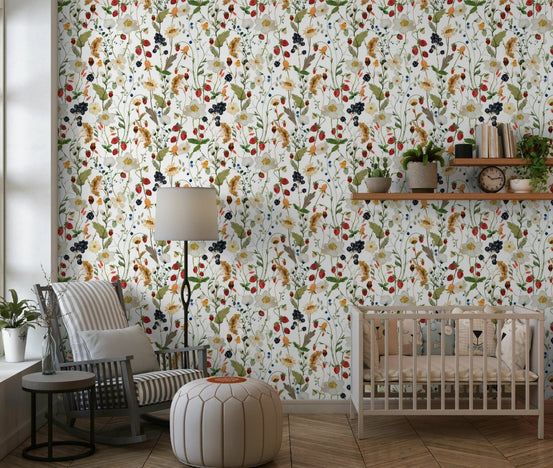 Gentle Meadow wall paper artistic depiction of woodland berries and flowers., GD7182