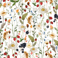 Country garden Meadow peel and stick wallpaper berries and wildflowers.