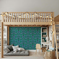 Berry Branch Symphony wallpaper in a classic living room with soft light.