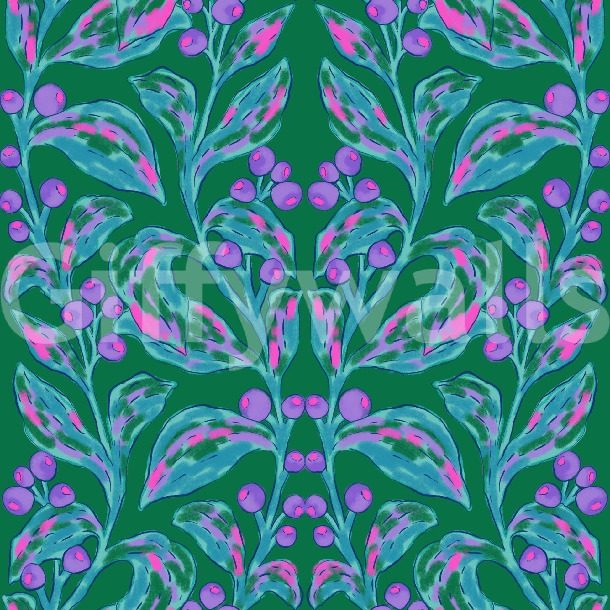 High-quality Berry Branch Symphony wallpaper for a luxury lounge.