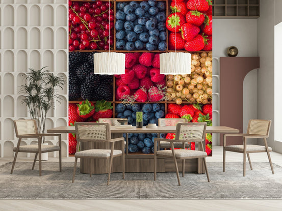 Berry Fresh Delight Wall Mural with vibrant strawberries for a kitchen feature wall., GD7791