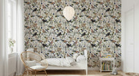 Berry song birds wall mural with intricate feathered details and foliage.