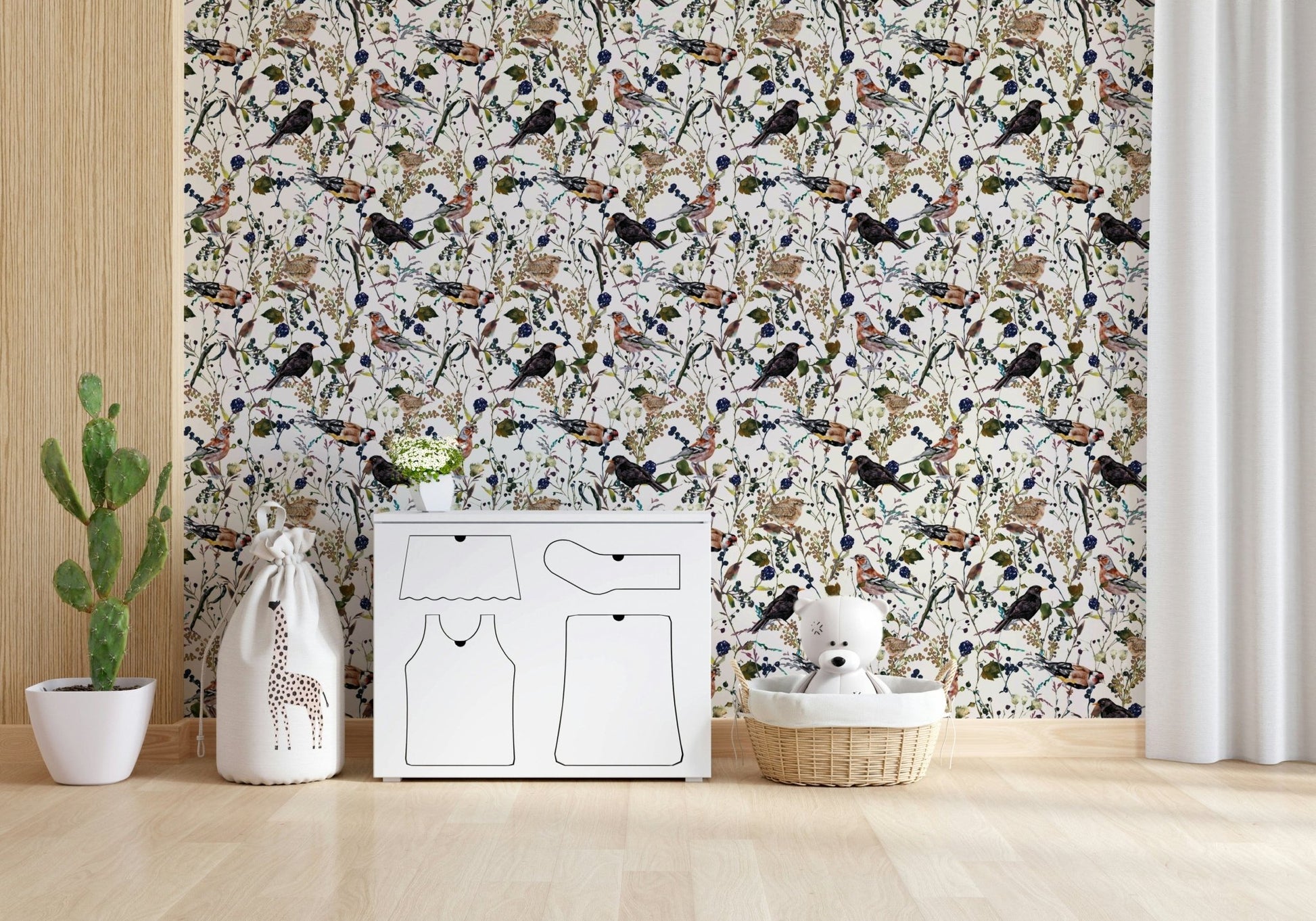 Vintage aesthetic berry song birds wallpaper for a cottagecore theme.