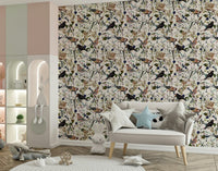Soft pastel wallpaper depicting wild songbirds and forest berries.
