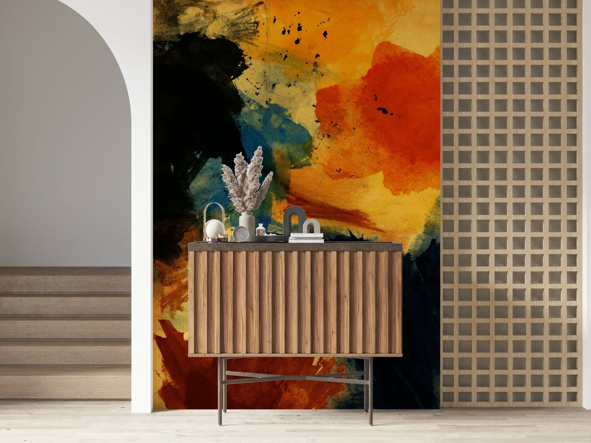 A graceful subtle pattern wall mural in bright, cheerful tones.
