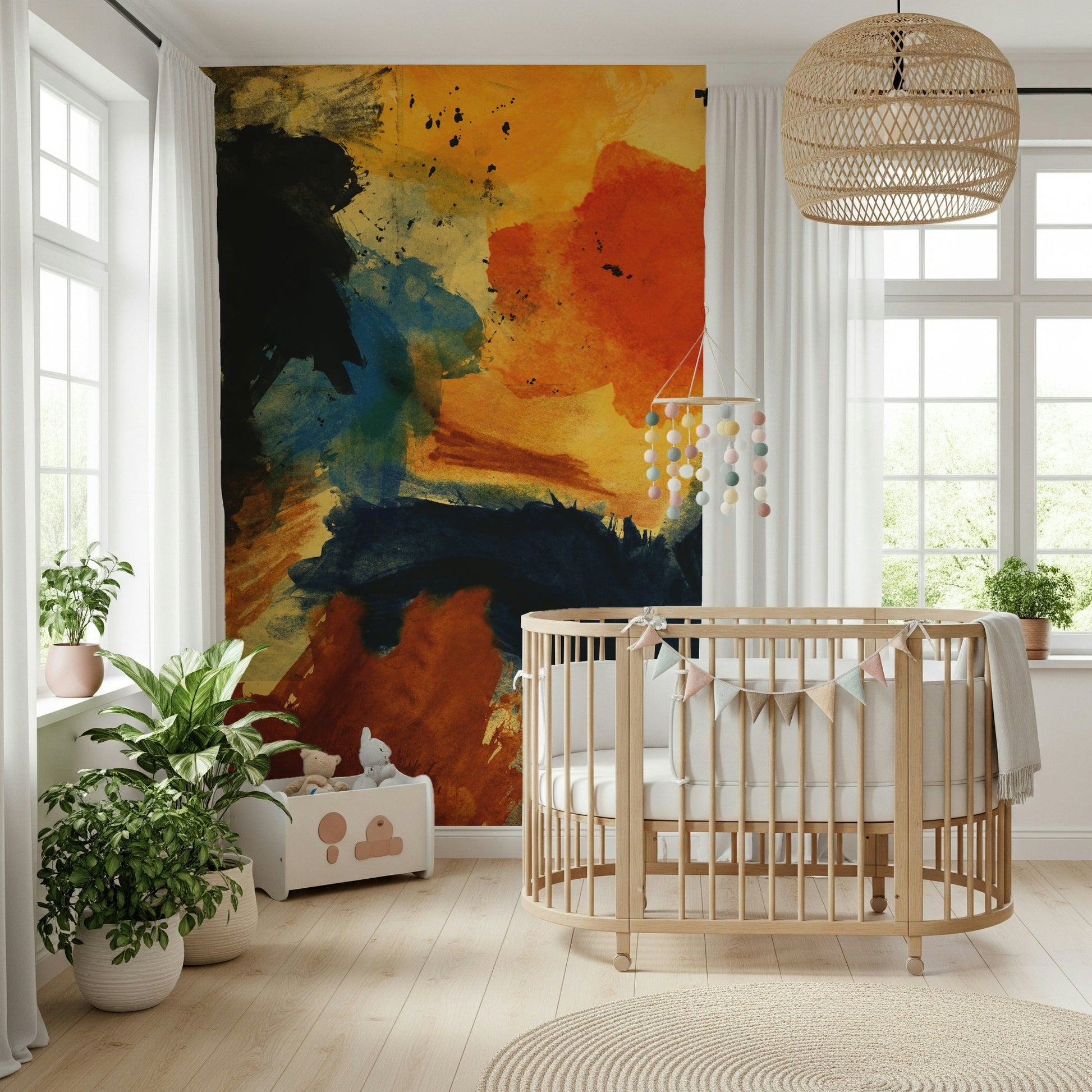 An artistic joyful memory mural on minimalist wallpaper.
