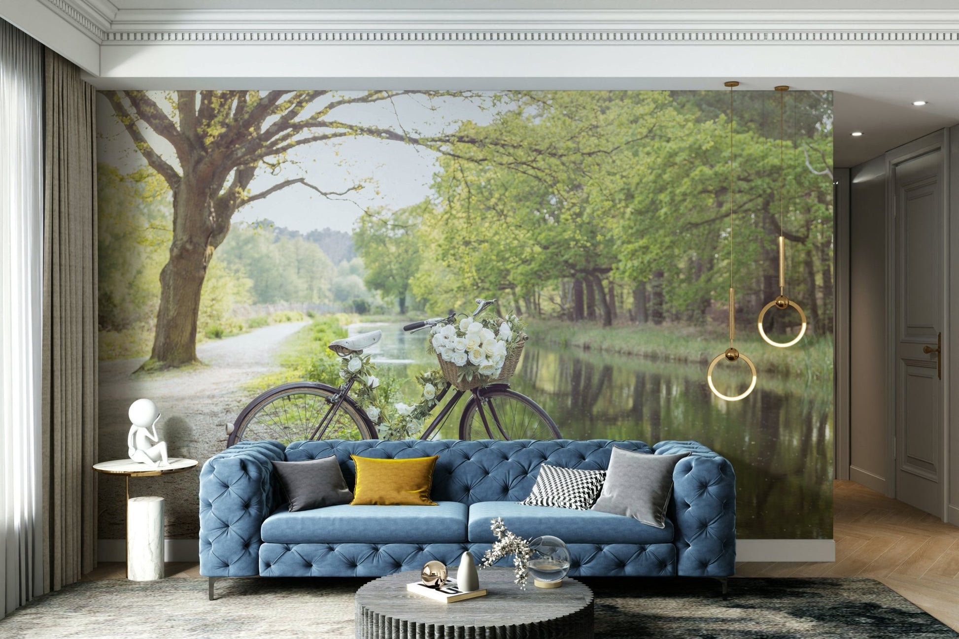 Relaxed wallpaper design featuring a bike and canal

