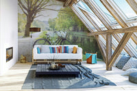 Wall mural of bicycle with basket full of flowers

