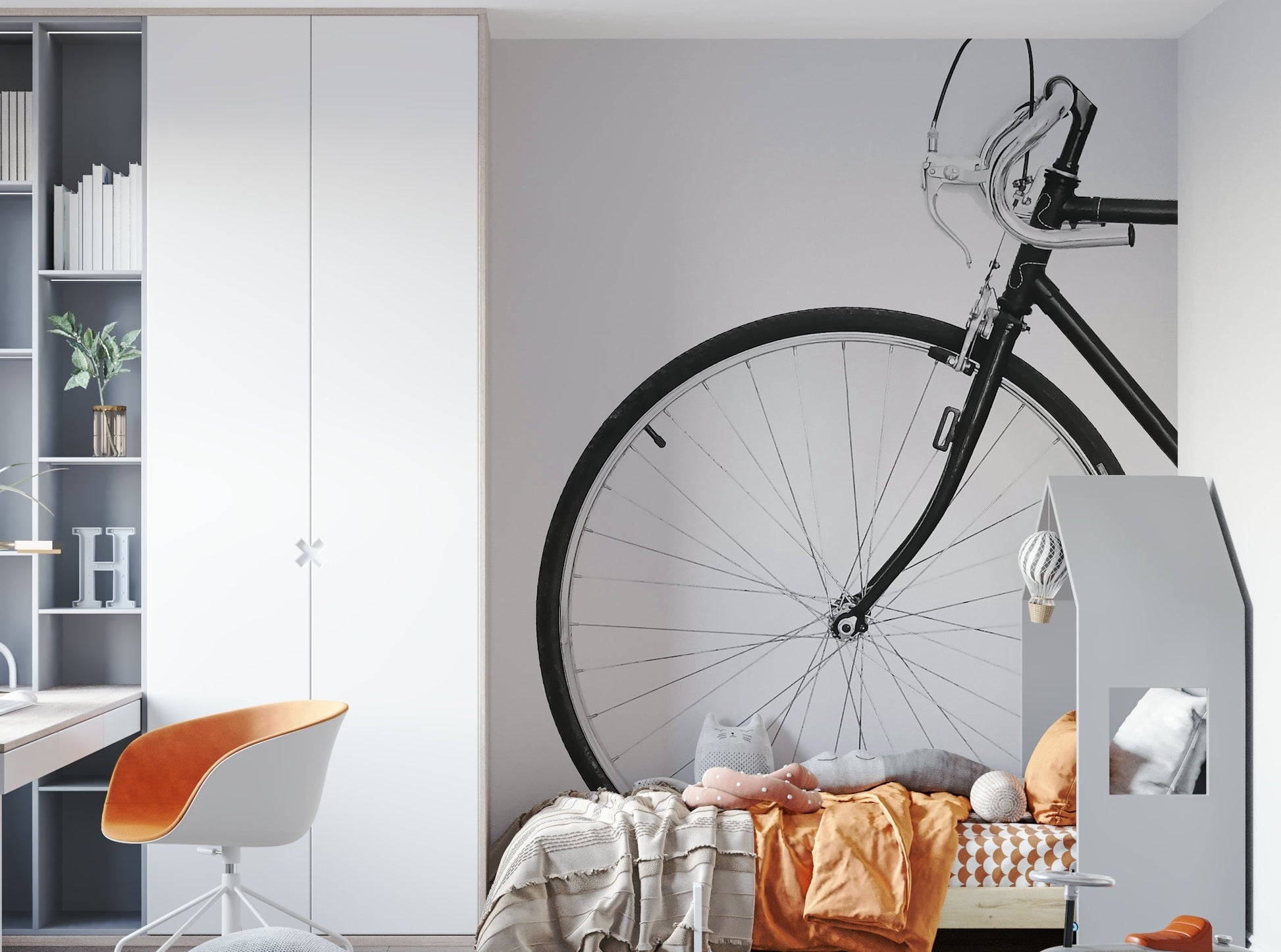 Mountain bike wall mural for an adventurous sports-themed space

