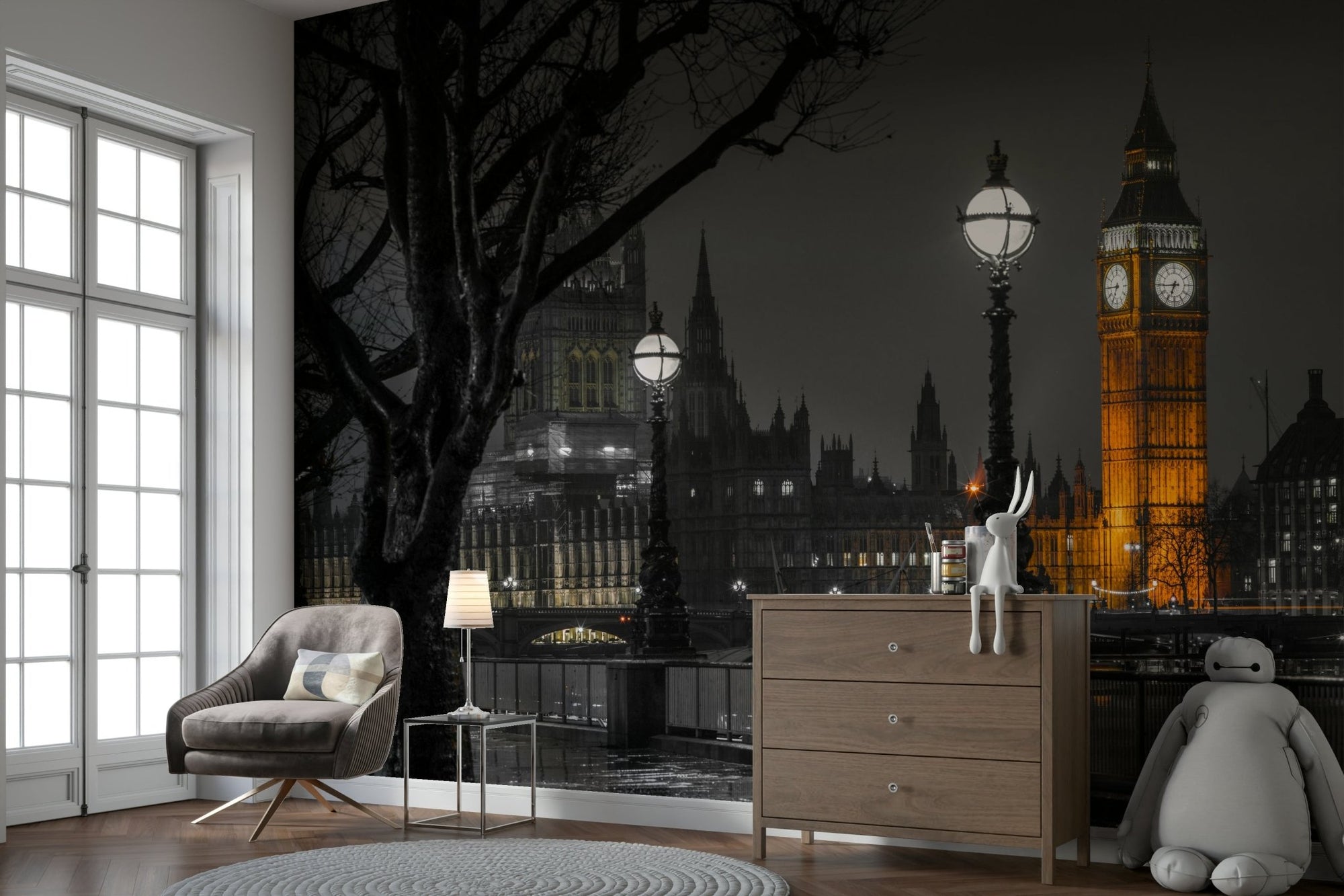 A black and white photograph of Big Ben at night. GD3838

