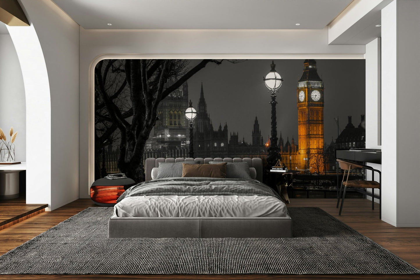 The design offers a sense of a quiet, powerful night in the city.

