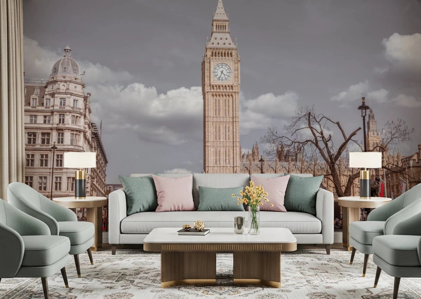 Historic architecture surrounds this Standing Tall Wall Mural with city depth, GD8842
