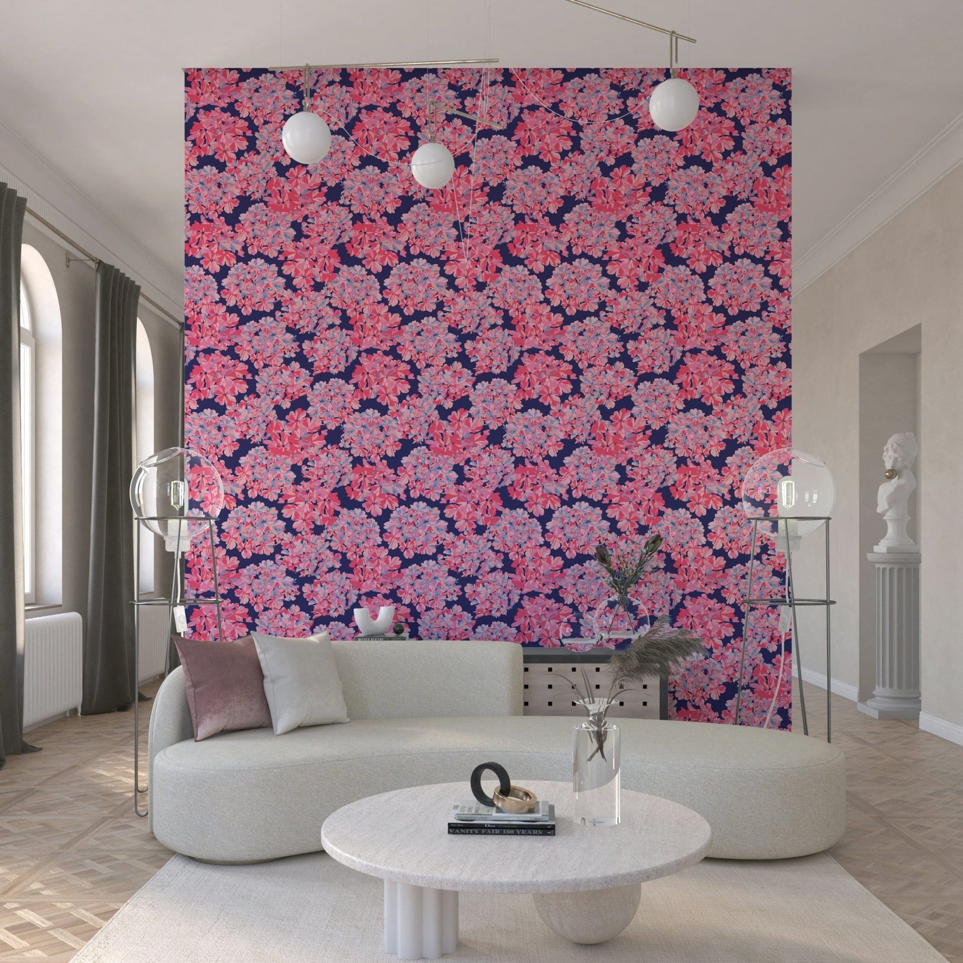 Antique Pink Blue Blush wallpaper, peculiar flower scatter, serene design.