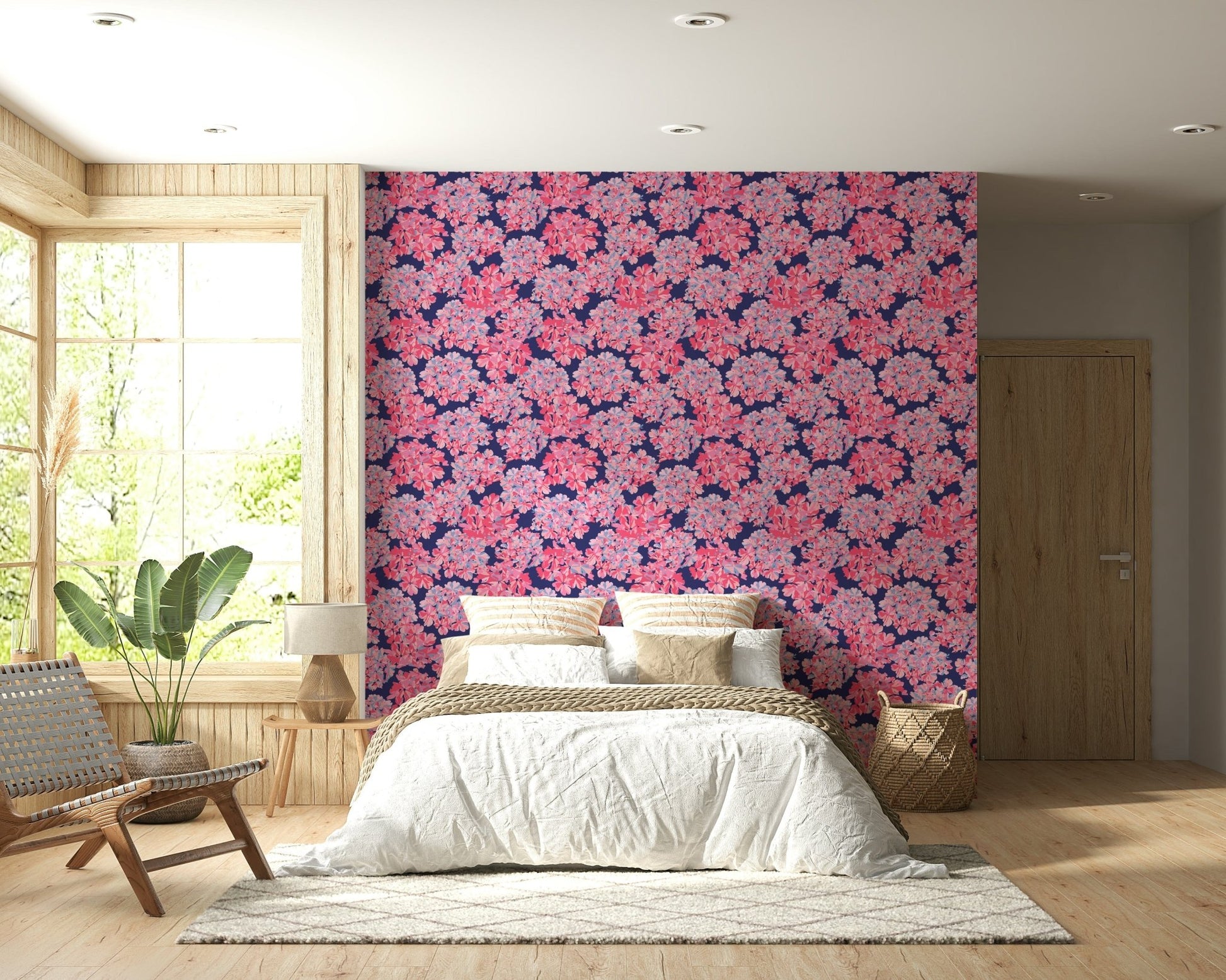 Big Bloom Hydrangeas wallpaper, motley hues, sophisticated dark design.