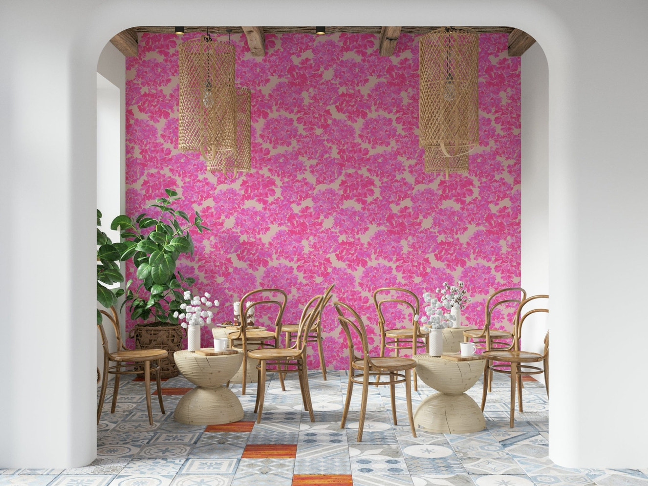 Big Bloom Hydrangeas wallpaper vibrant pink lavender floral