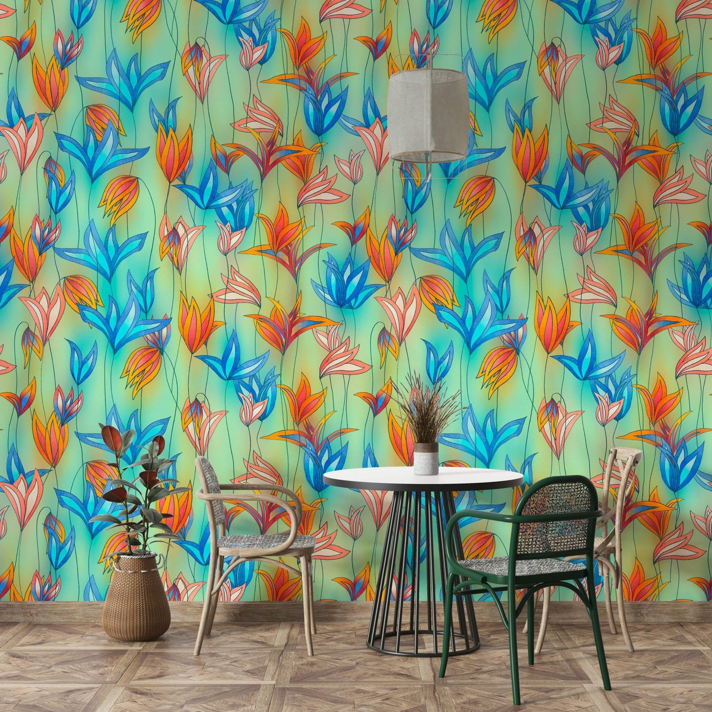 Artistic wildflower wallpaper mural design

