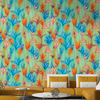 Contemporary wallpaper with large floral motifs

