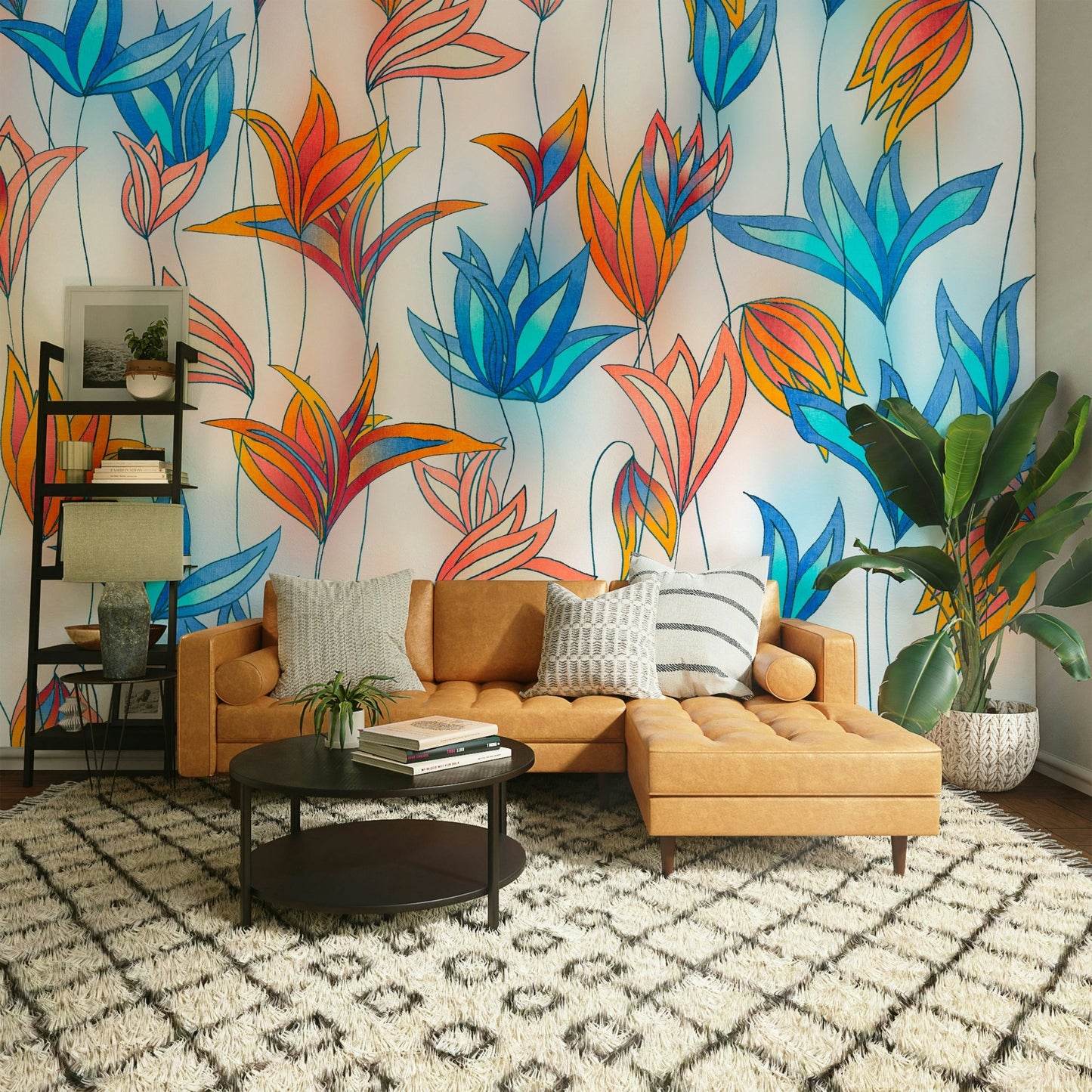 Bohemian style bold flower wallpaper

