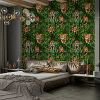 Stunning jungle scene with powerful big cats wallpaper


