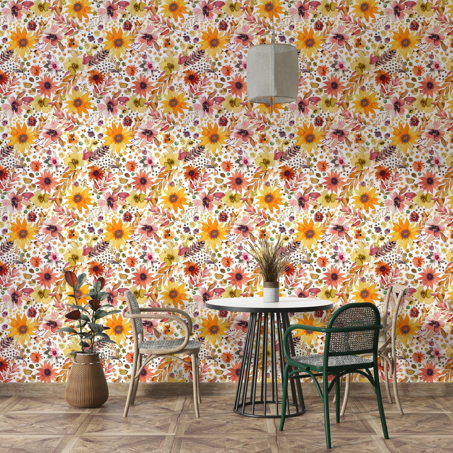 Golden floral wall mural

