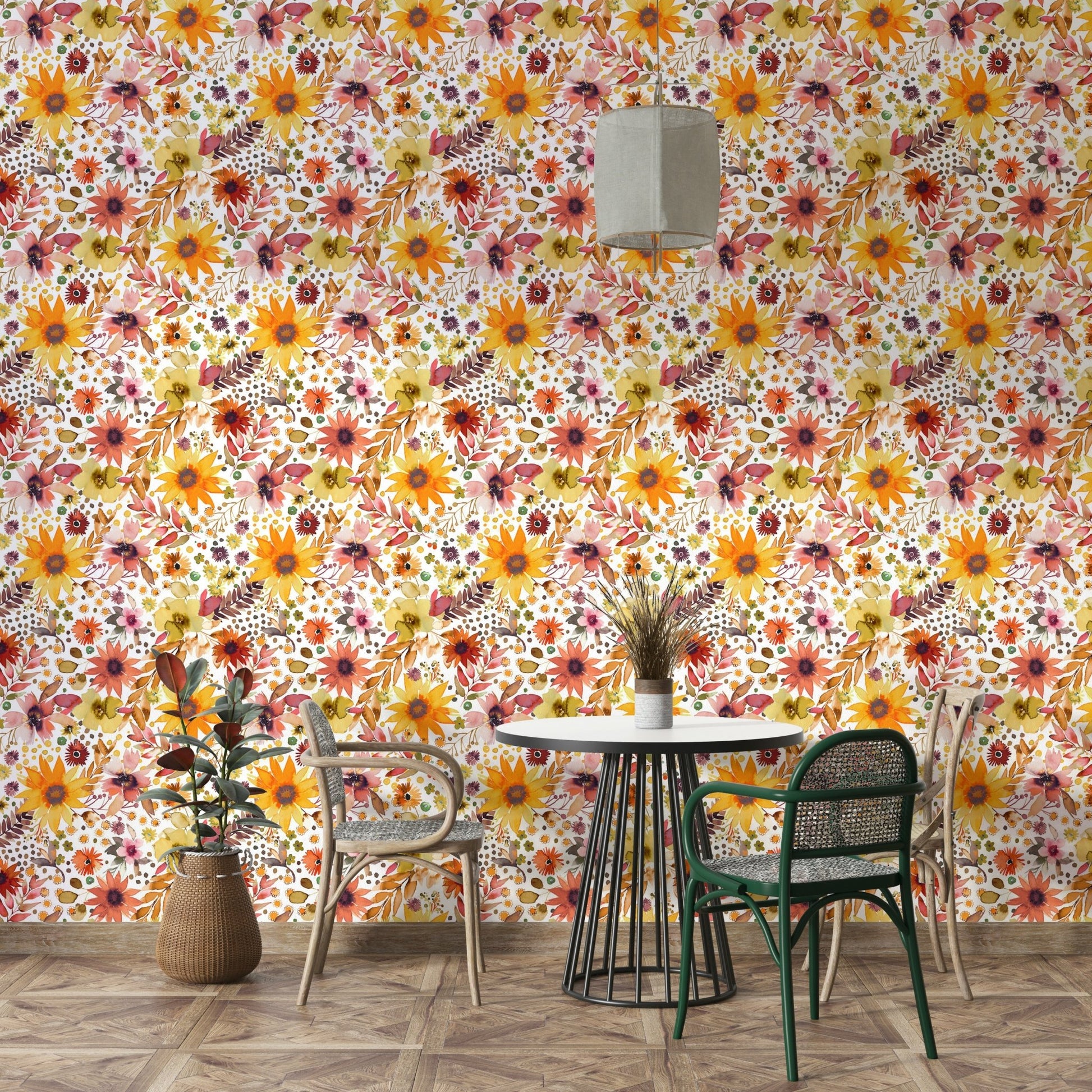Golden floral wall mural


