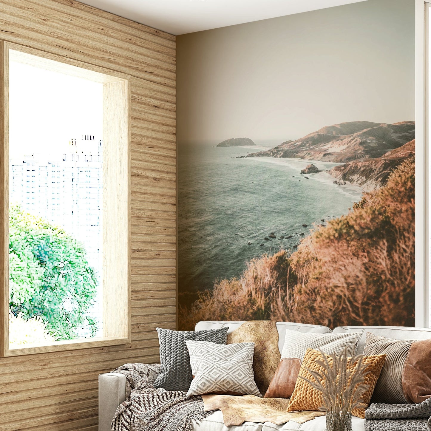 Big Sur landscape mural with vibrant ocean and sky

