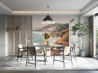 Artistic wall mural of the rugged Big Sur coastline

