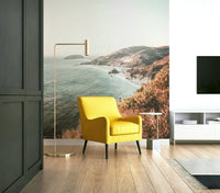 Expansive Big Sur coastline mural with crashing waves

