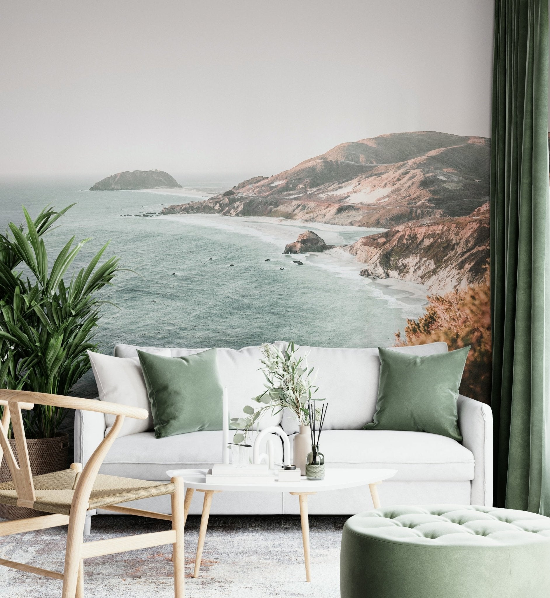 Big Sur coastline mural with rich ocean and cliff details

