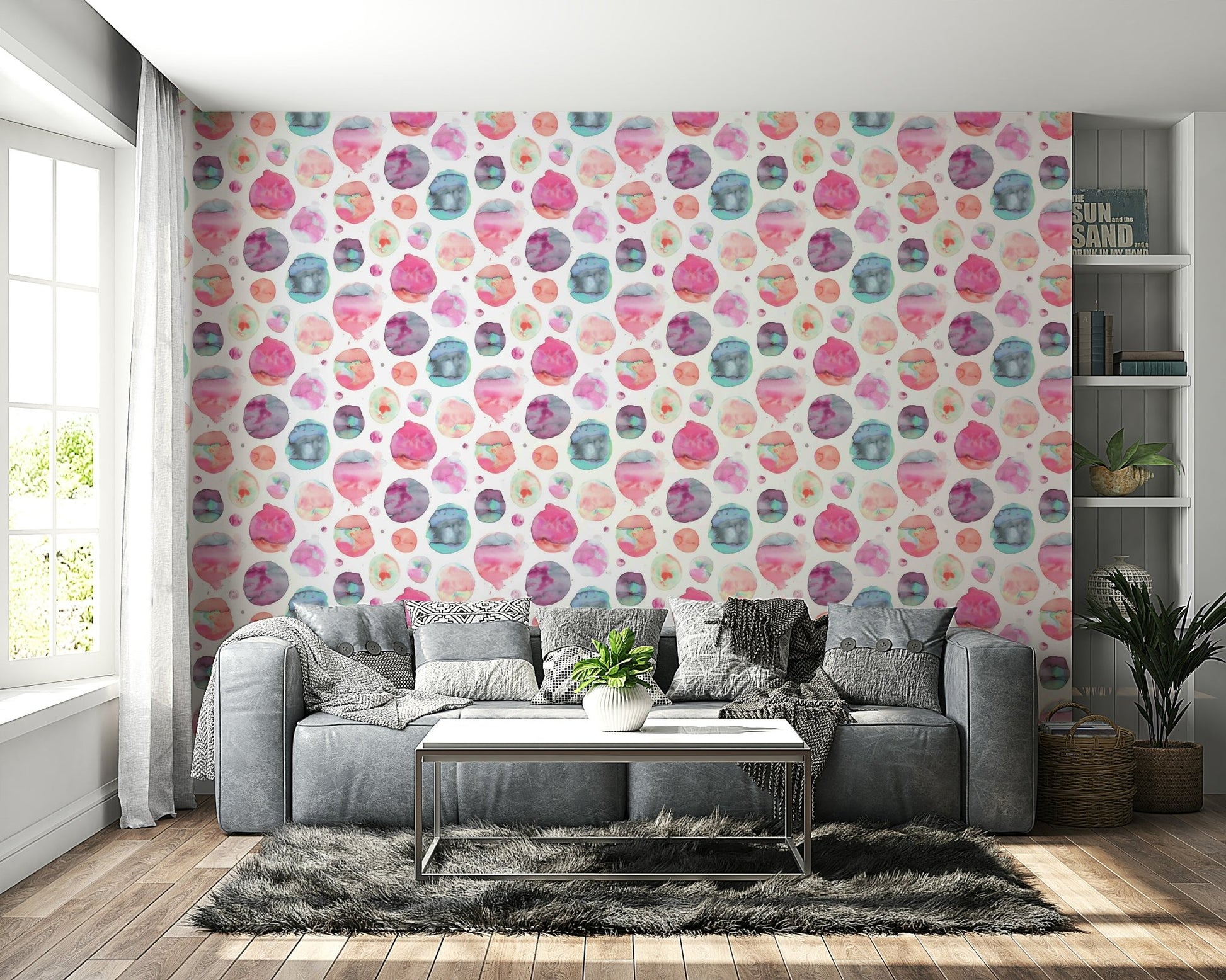 Kids room pink dot wallpaper

