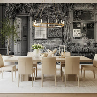 Dining room with Bike at the Cafe Wall Mural and bright cafe window views