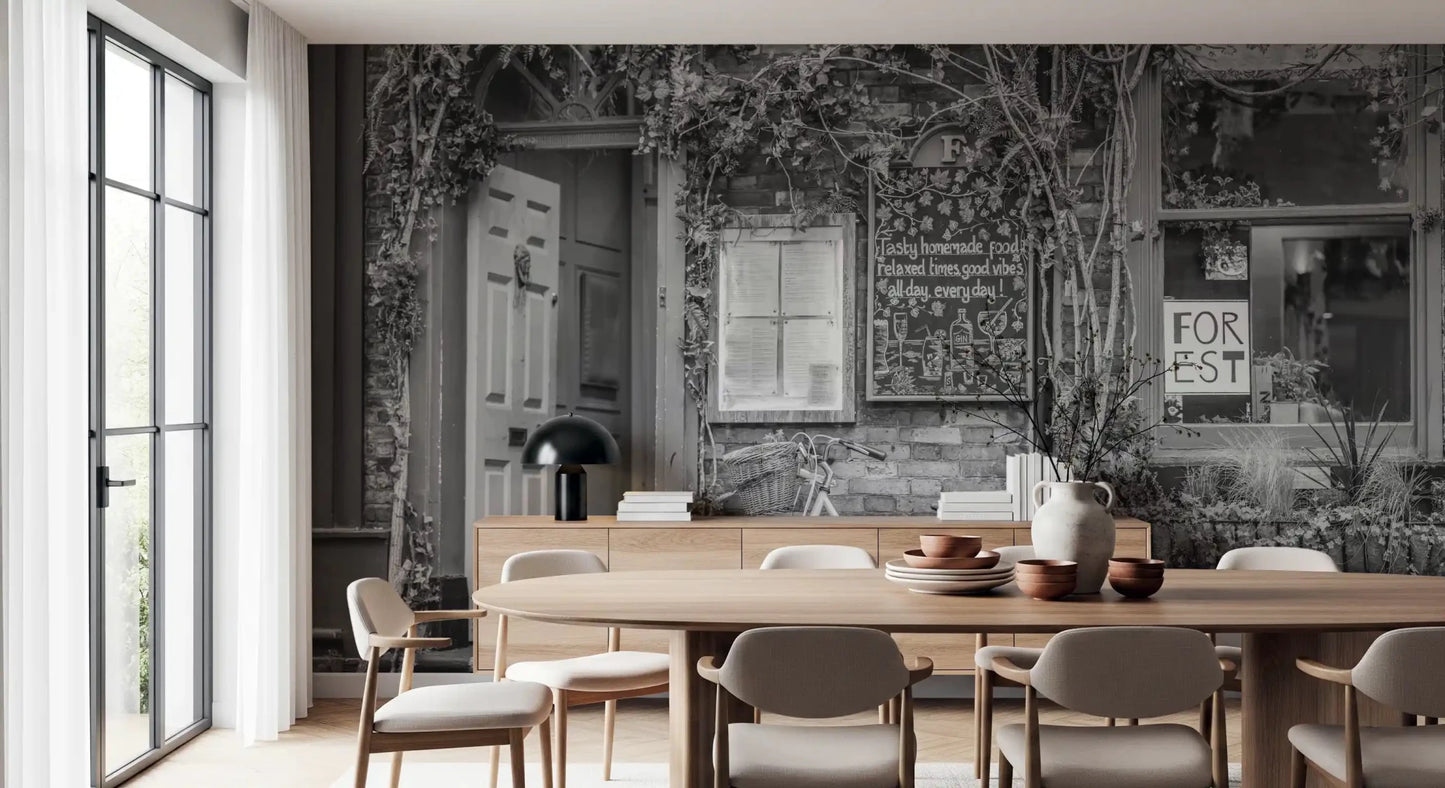 Dining corner with Bike at the Cafe Wall Mural and a quaint bicycle scene