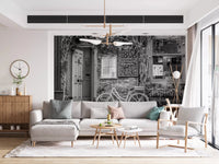 Hallway with Bike at the Cafe Wall Mural and a cozy European street feel