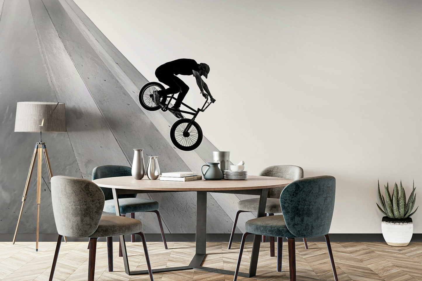 Adventure biker on steep wall ride

