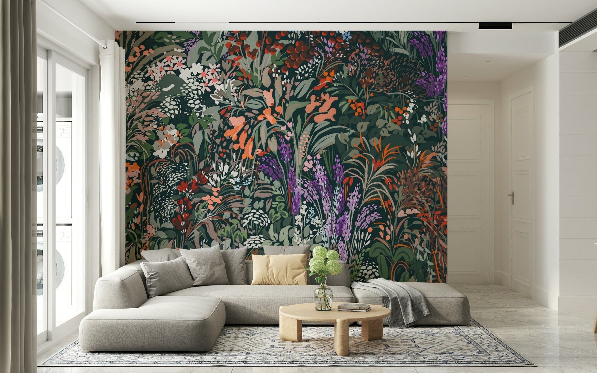 Biodiversity Canvas Wall Mural behind a comfortable seating area., GD6488