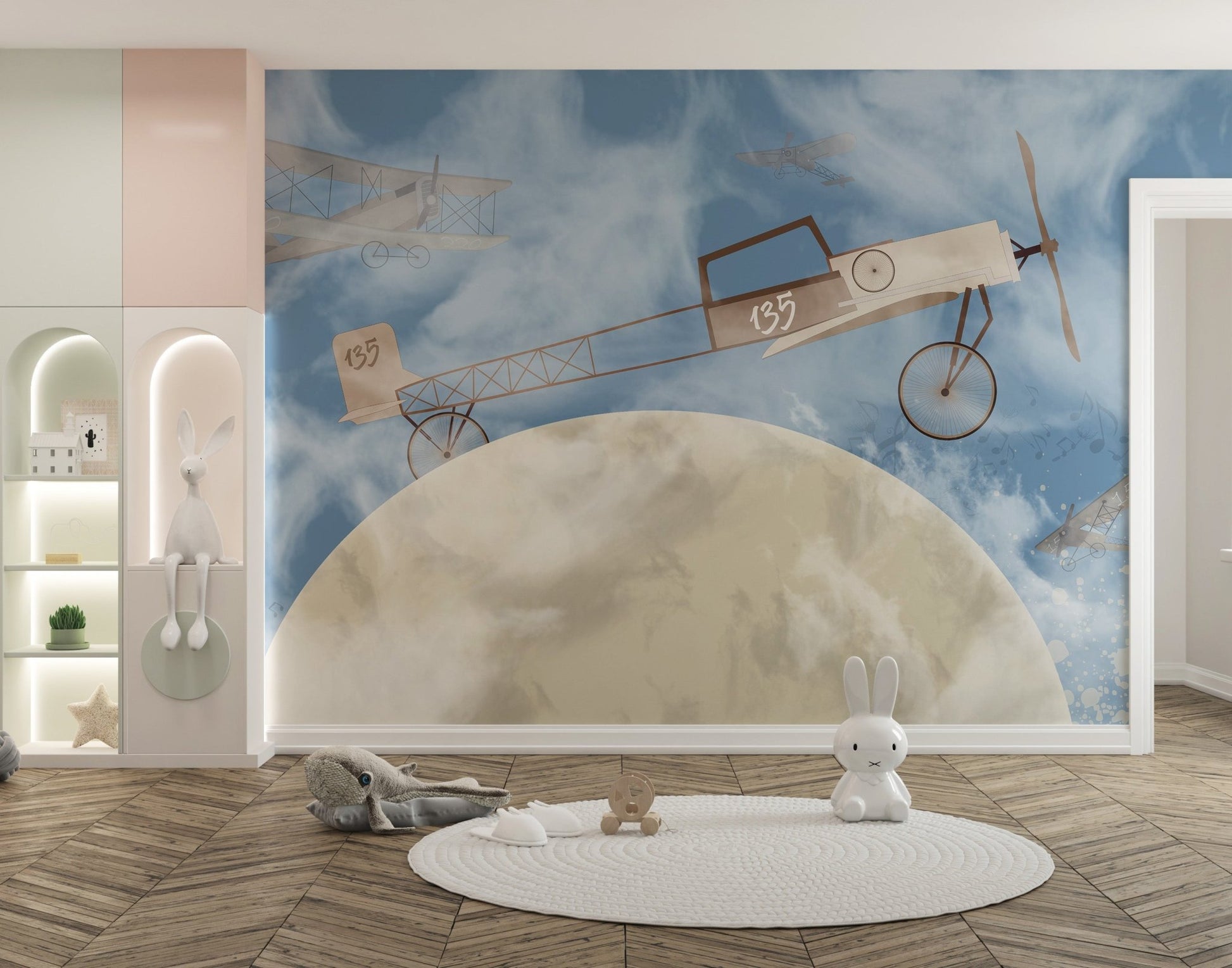 Vintage airplane adventure mural  A899
