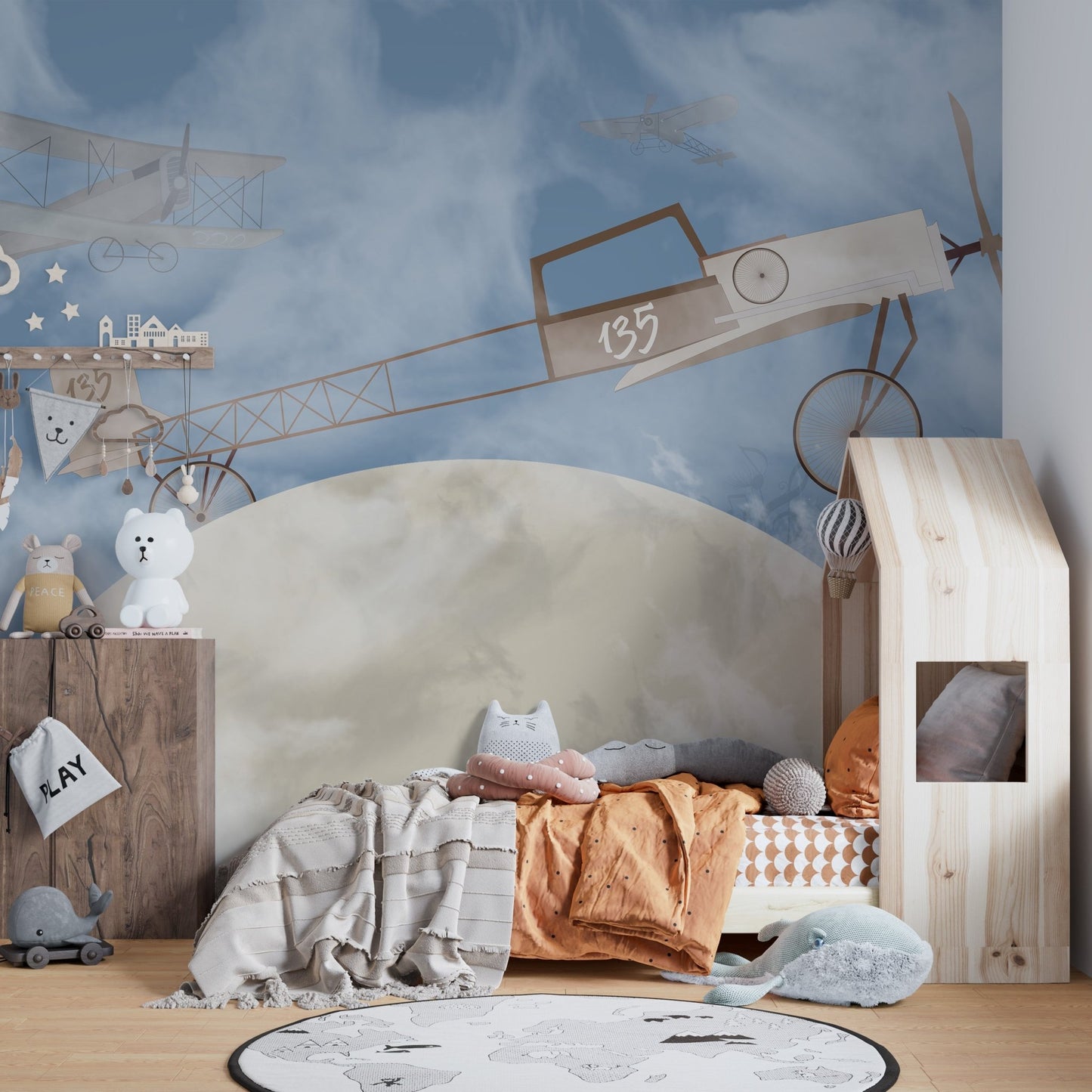 Retro biplanes on celestial wallpaper A899