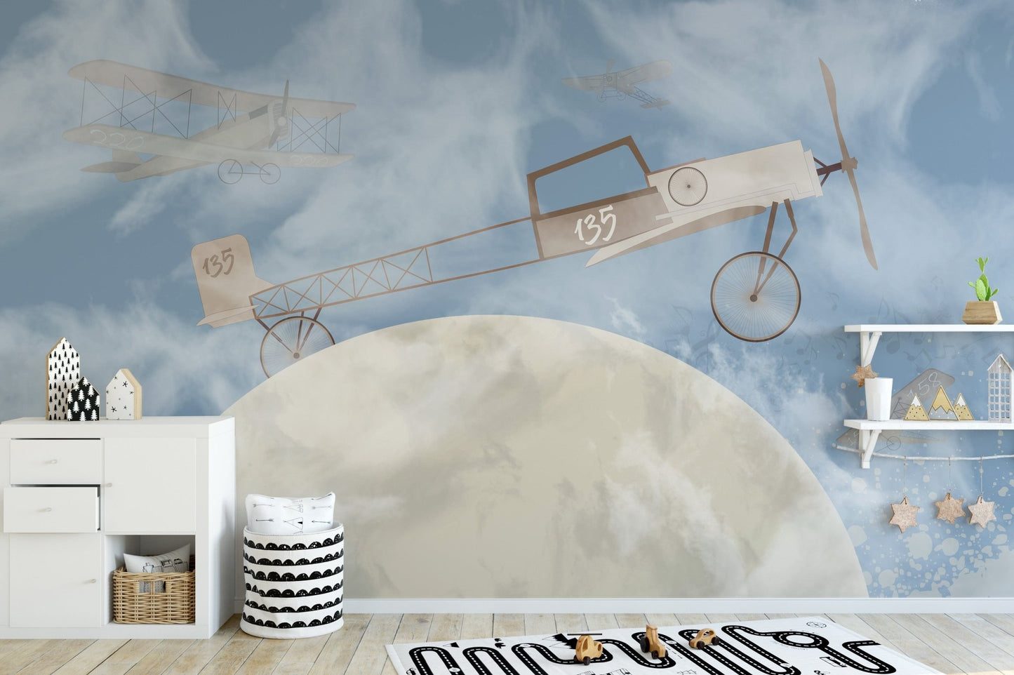Vintage biplanes soaring on mural wallpaper A899
