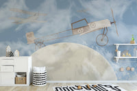 Vintage biplanes soaring on mural wallpaper A899