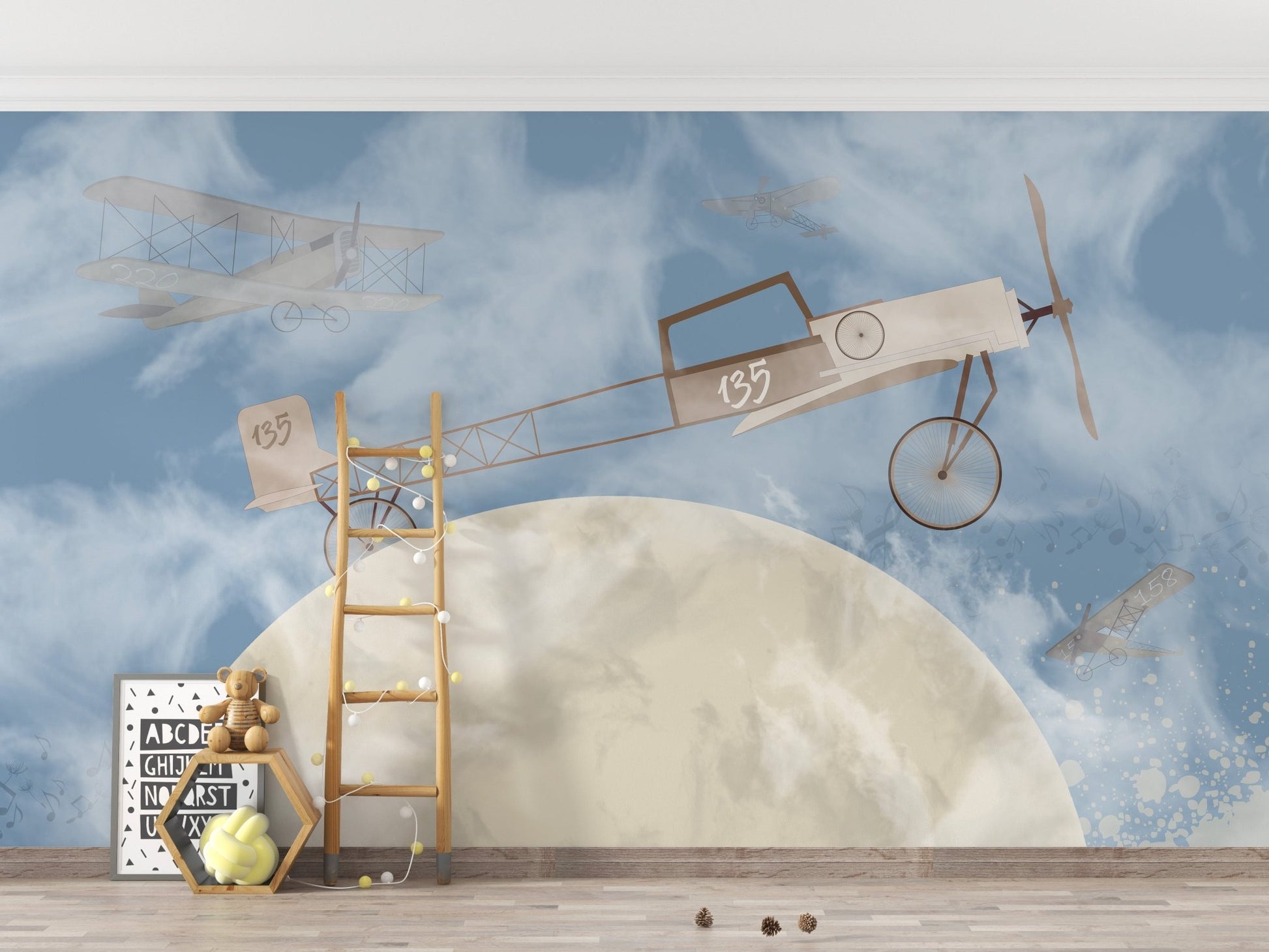 Whimsical planes in sky mural wallpaper A899
