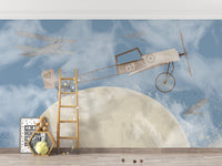 Whimsical planes in sky mural wallpaper A899