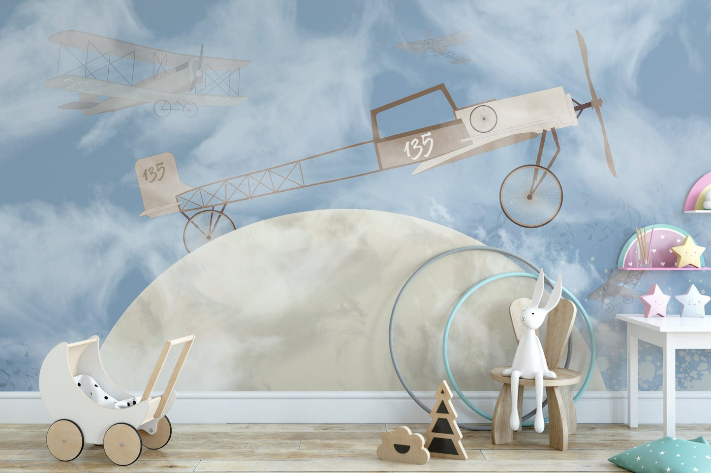 Classic airplanes over the moon wallpaper A899