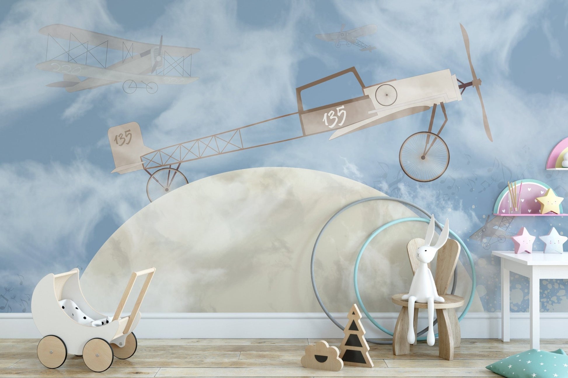 Classic airplanes over the moon wallpaper A899