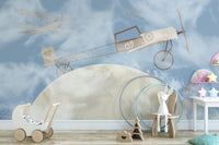 Classic airplanes over the moon wallpaper A899