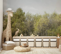 The wallpaper is used as a feature wall in a bedroom.

