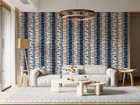 Birch Tree Stripes Retro Abstract Forest in Blue Black Cream Gray Wallpaper for a flat