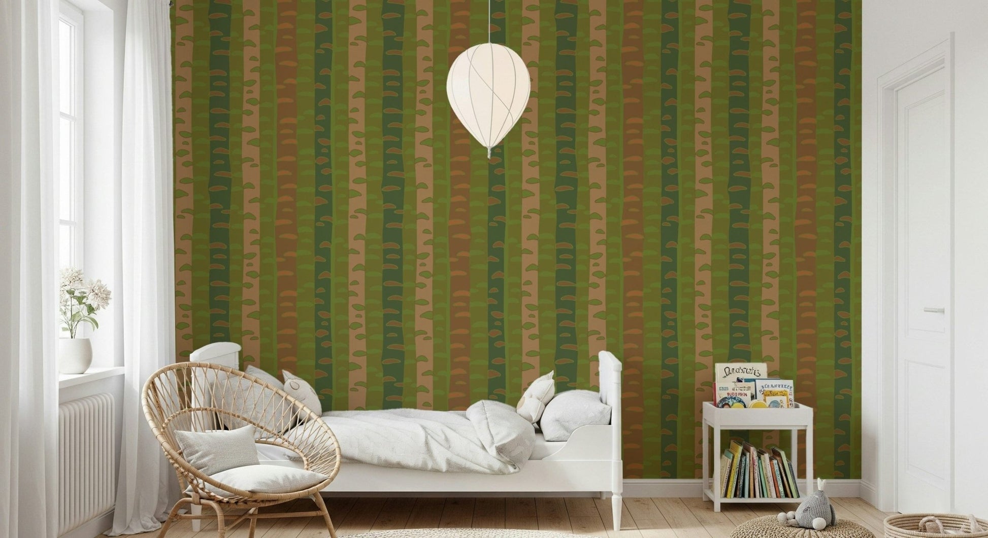 Vertical abstract tree wallpaper mural in rustic earth colours.