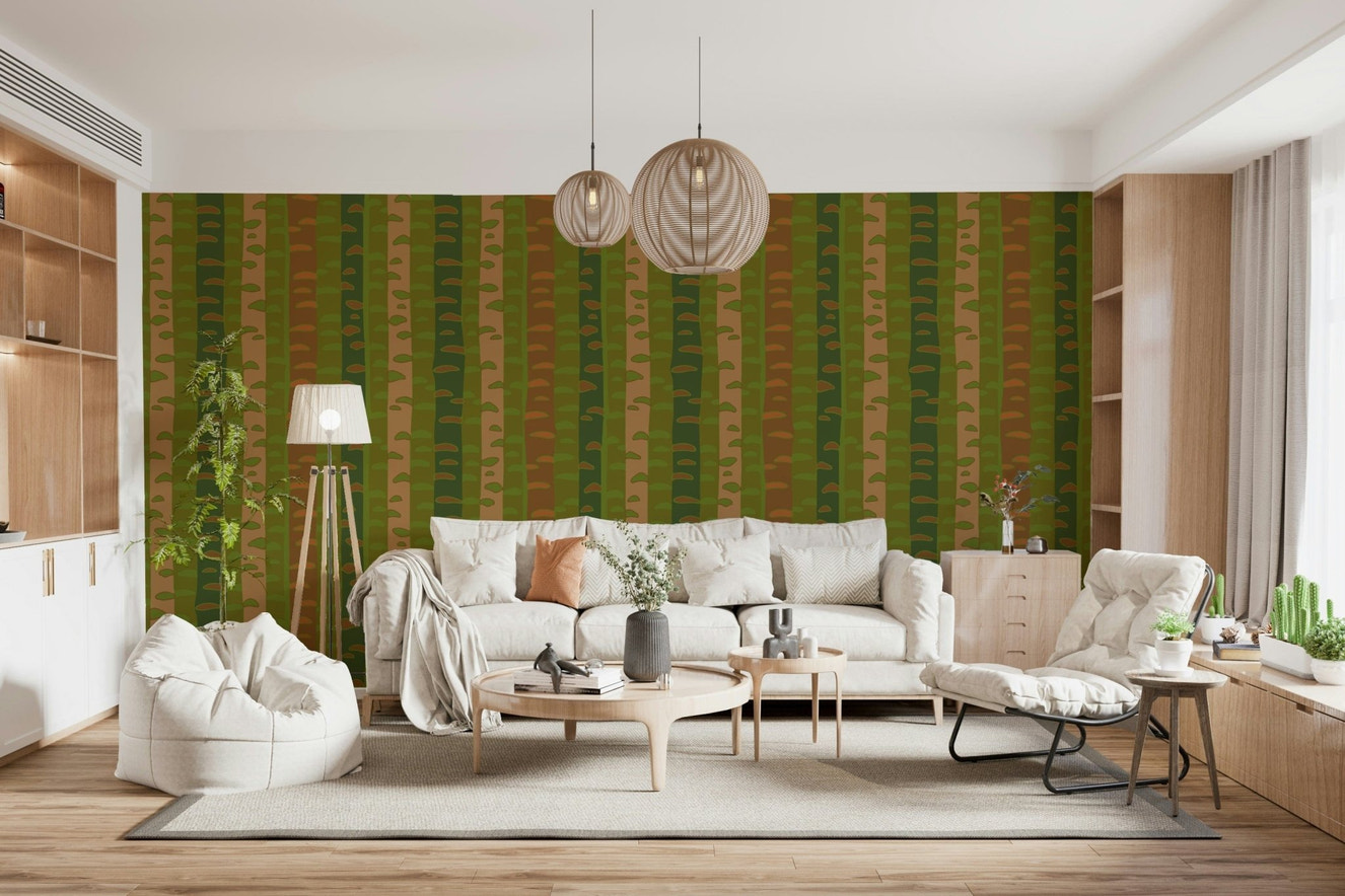 Retro birch forest wallpaper mural for a unique accent wall.